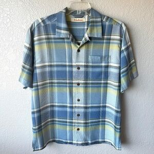 Tommy Bahama 100% textured silk short sleeve button- down shirt